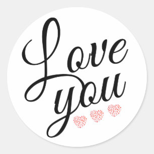 Stylish Red Watercolor Heart Script Cute Quotes Classic Round Sticker