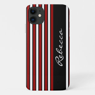 Stylish red white and black stripes iPhone 11 case