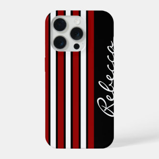 Stylish red white and black stripes iPhone 15 pro case