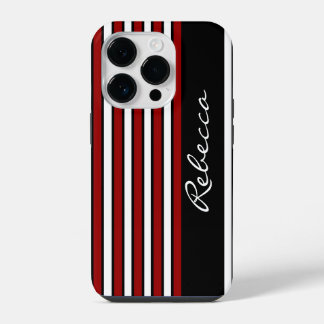 Stylish red white and black stripes iPhone 14 pro case
