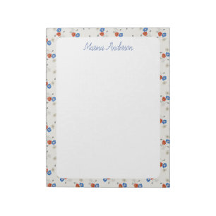 Stylish Red white & blue floral Personalised Name Notepad