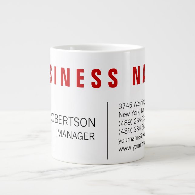 Stylish Red White Modern Minimalist Unique Large Coffee Mug (Front)