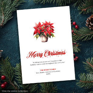 Stylish Red White Poinsettia Holiday Greeting Card