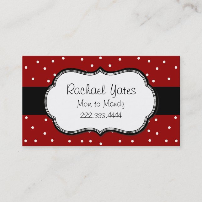 Stylish Red & White Polka Dot Mummy Card (Front)