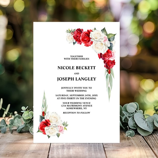 Stylish Red White Rose Floral Wedding Invitation (Creator Uploaded)