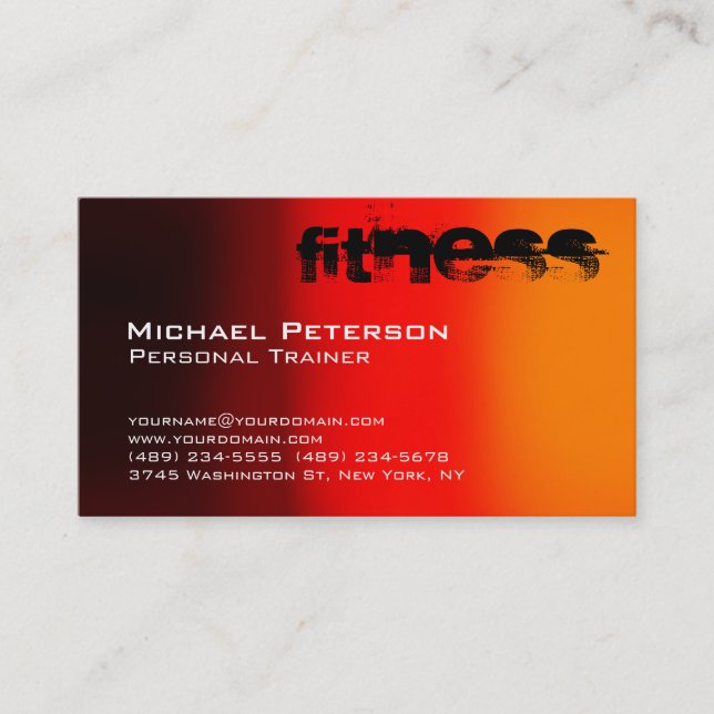 Stylish Red Yellow Brown Fitness Business Card (Front)