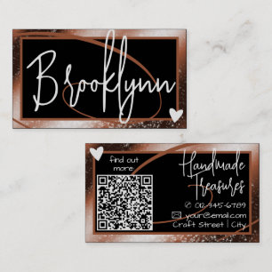 Stylish Reddish Brown Copper Frame Heart QR Code Business Card