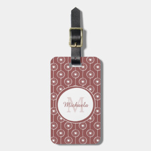 Stylish Reddish Brown Hearts Monogram and Name Luggage Tag