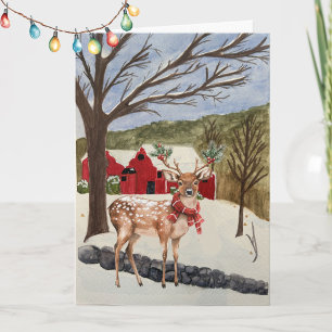 Stylish Reindeer Watercolor Winter Scene Card