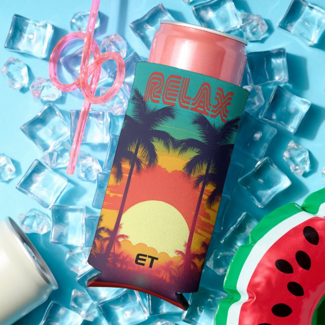 Stylish RELAX Retro Tropical Bottle or Can Cooler (In Situ Summer)