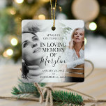 Stylish Remembrance In Loving Memory Christmas Ceramic Ornament<br><div class="desc">Remember a loved one at Christmas time with this stylish christmas ornament,  featuring 2 photos of your friend or family member,  with the customisable text of 'Always in our thoughts',  in loving memory,  their name and dates.</div>