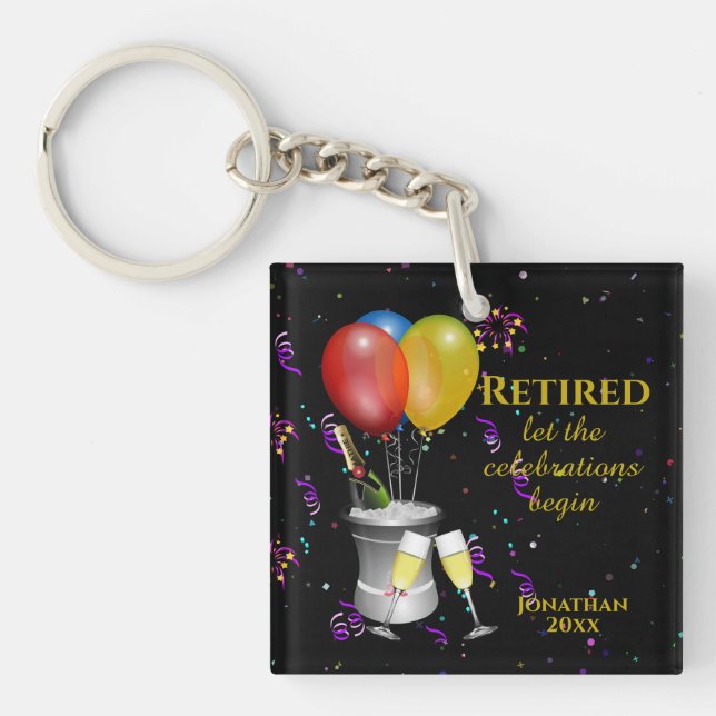 Stylish Retirement Celebration Black Key Ring (Front)