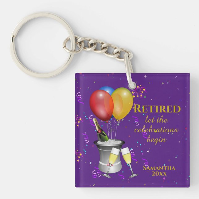 Stylish Retirement Celebration Purple Key Ring (Front)