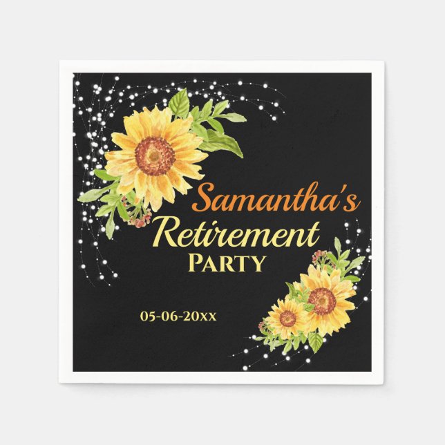 Stylish Retirement Party Floral Sunflower Napkin (Front)