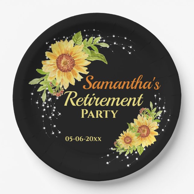 Stylish Retirement Party Floral Sunflower Paper Plate (Front)