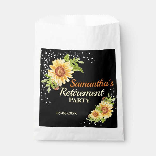 Stylish Retirement Party Yellow Floral Sunflower Favour Bags (Front)
