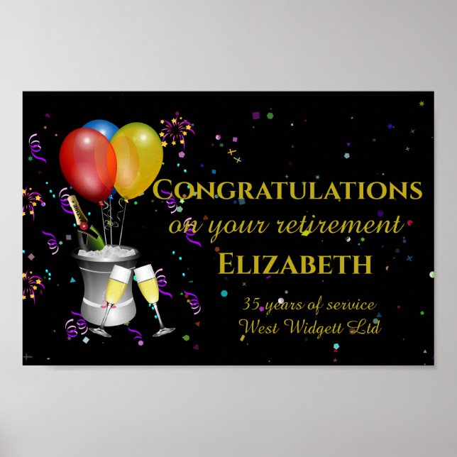 Stylish Retirement Sparkling Wine Celebration Poster (Front)