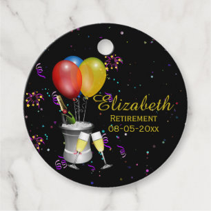 Stylish Retirement Sparkling Wine Favour Tags