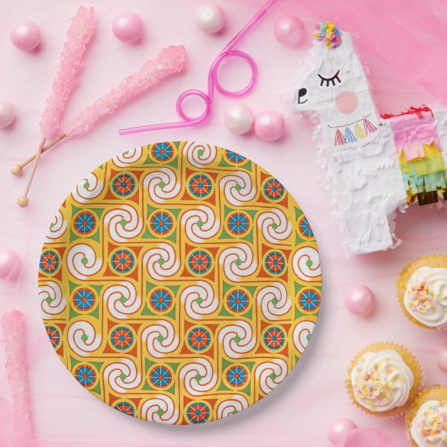 Stylish Retro 1970s Wallpaper Party Tableware Paper Plate (Party)