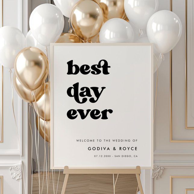 Stylish retro Best Day Ever Wedding Welcome Poster (Creator Uploaded)
