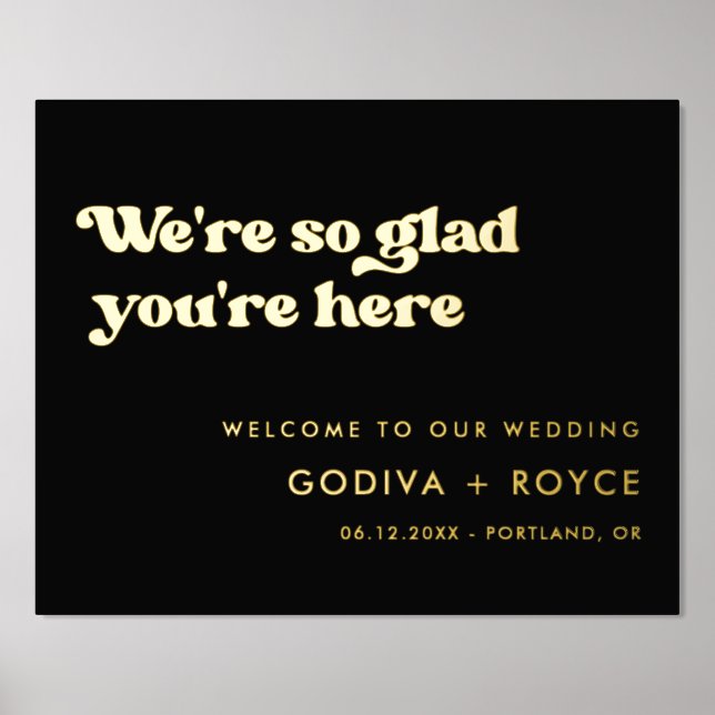 Stylish retro black and gold So glad you're here Foil Prints (Front)