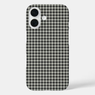 Stylish Retro Black and Grey Gingham Plaid Pattern iPhone 16 Case