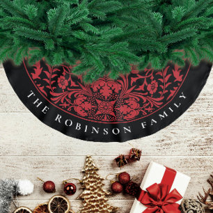 Stylish Retro Black Red Christmas Floral Pattern Brushed Polyester Tree Skirt