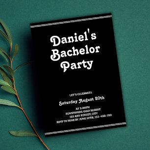 Stylish Retro Black Simple Groovy Bachelor Party Invitation