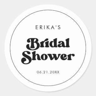 Stylish retro black & white Bridal Shower Classic Round Sticker