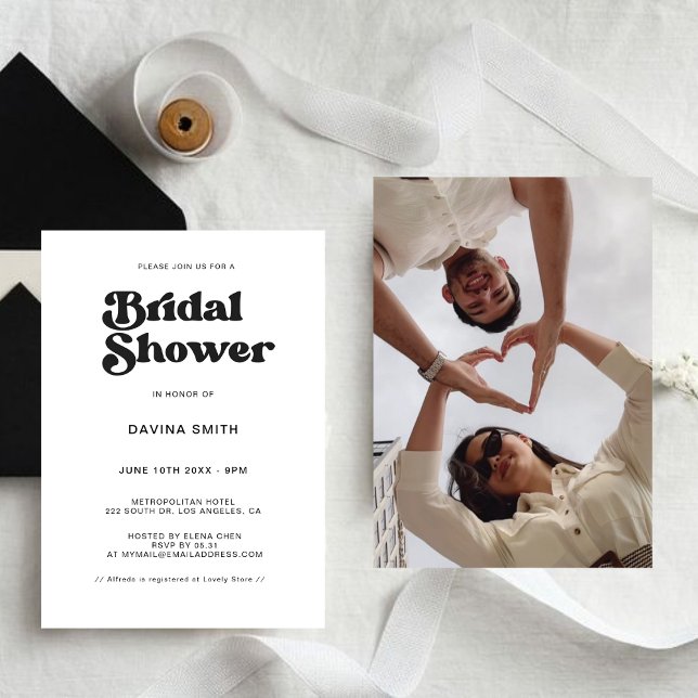 Stylish retro black & white Bridal shower Invitati Invitation (Creator Uploaded)