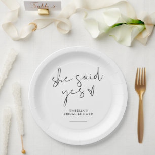 Stylish retro black & white Bridal shower Paper Plate