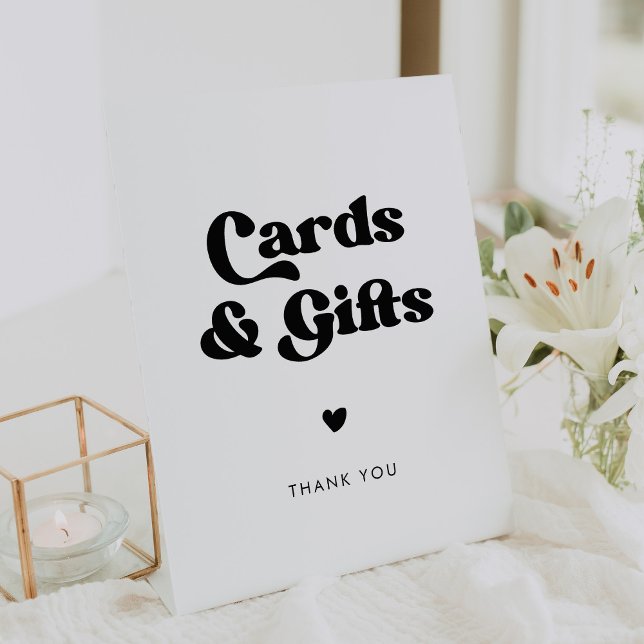 Stylish retro black & white Cards & Gifts wedding Pedestal Sign (Creator Uploaded)