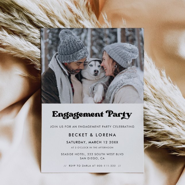 Stylish retro black & white Engagement party Invitation (Creator Uploaded)