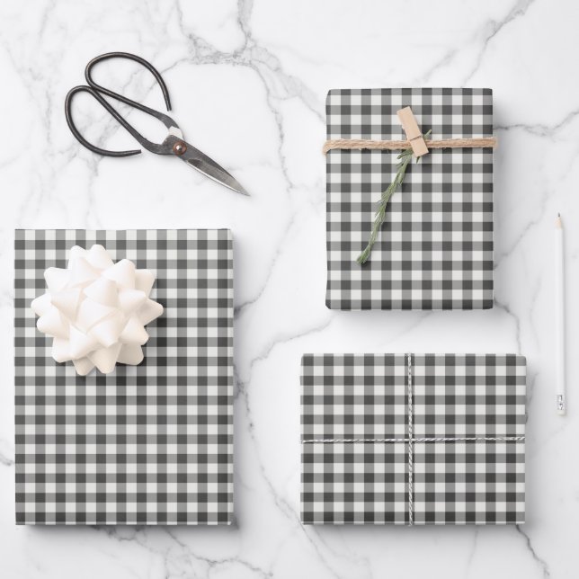 Stylish Retro Black White Gingham Plaid Pattern Wrapping Paper Sheet (Front)