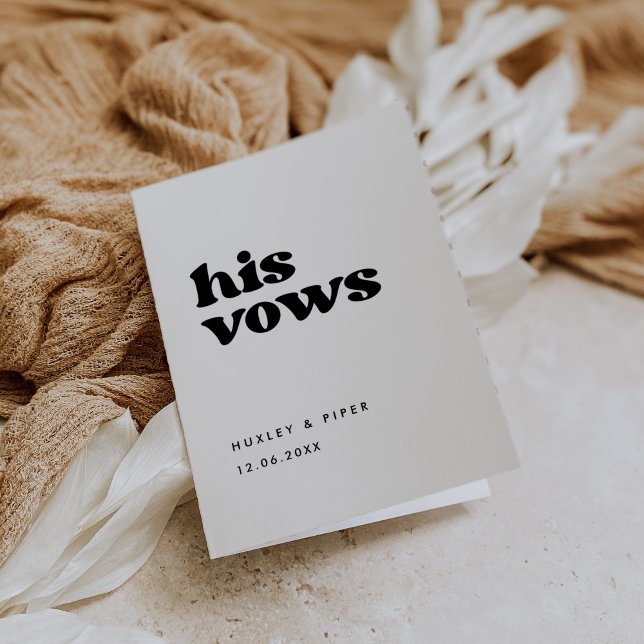 Stylish retro black & white His vows wedding vows Card (Creator Uploaded)