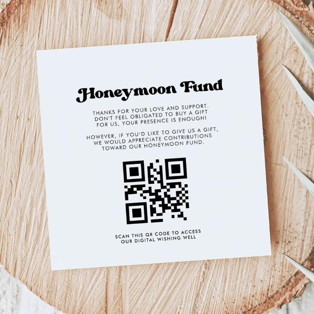 Stylish retro black & white Honeymoon fund QR code Enclosure Card (Creator Uploaded)