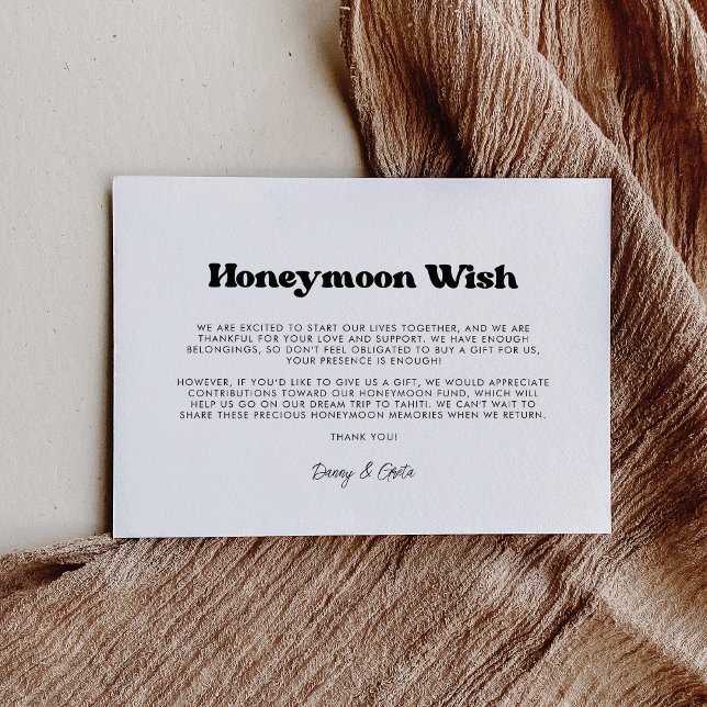 Stylish retro black & white Honeymoon wish Enclosure Card (Creator Uploaded)