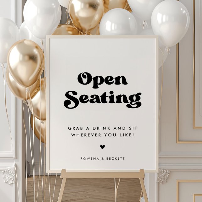 Stylish retro black & white Open Seating Wedding Poster (Creator Uploaded)