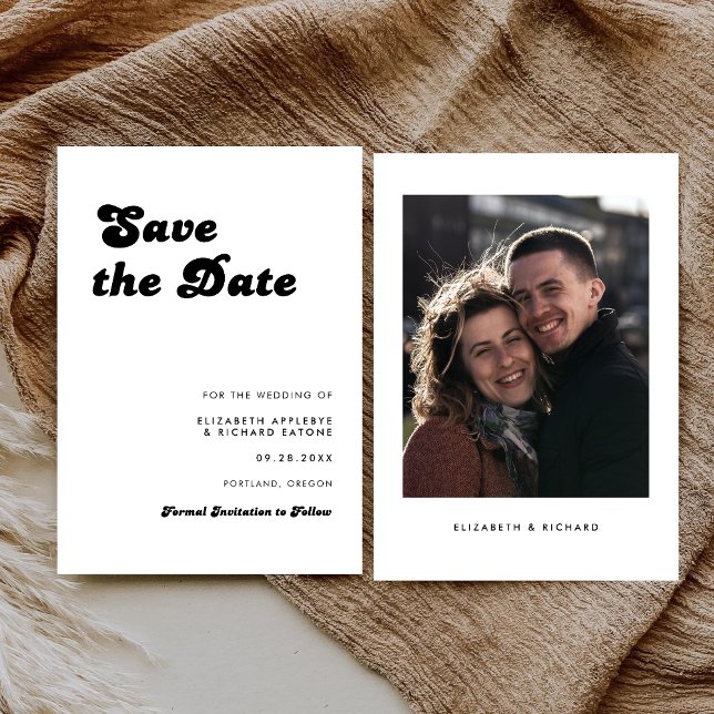 Stylish Retro Black & White Photo Wedding Save The Date (Creator Uploaded)