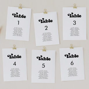 Stylish retro black & white seating chart cards