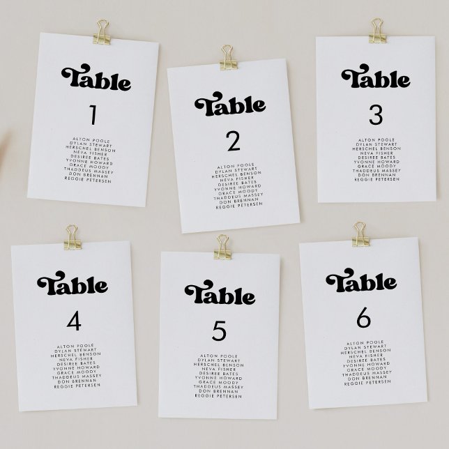 Stylish retro black & white seating chart cards (Creator Uploaded)