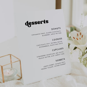 Stylish retro black & white Wedding Dessert Bar Pedestal Sign