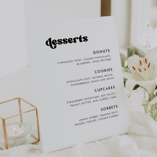 Stylish retro black & white Wedding Dessert Bar Pedestal Sign (Creator Uploaded)