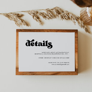 Stylish retro black & white wedding details card
