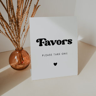 Stylish retro black & white wedding Favours Pedestal Sign