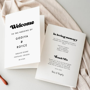 Stylish retro black & white wedding folded program programme
