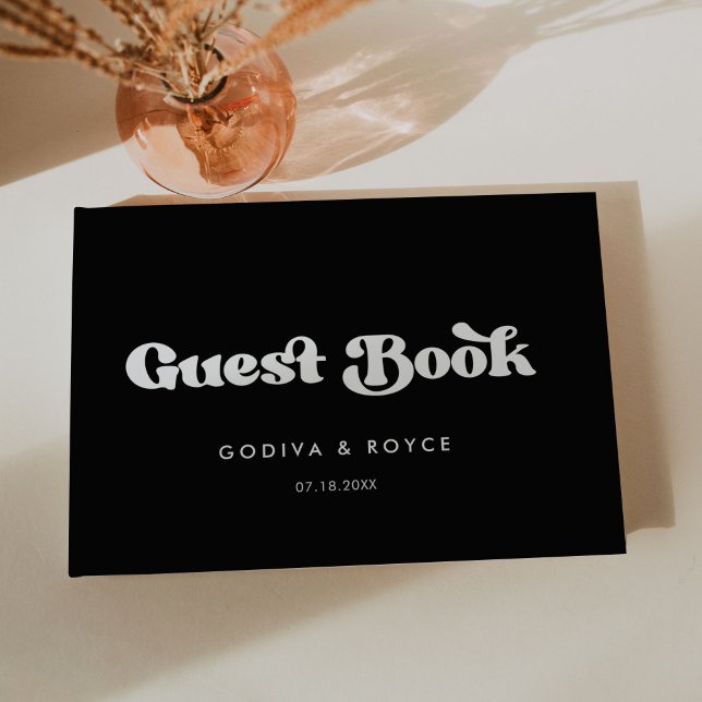 Stylish retro black & white wedding guest book (Creator Uploaded)