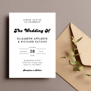 Stylish Retro Black & White Wedding Invitation