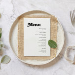 Stylish retro black & white wedding menu<br><div class="desc">A retro chic theme: adopt this slightly vintage and stylish typographic design for your wedding stationery,  with a classic black and white theme. Customisable text,  colours and backgrounds.</div>