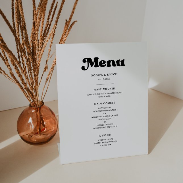 Stylish retro black & white wedding menu pedestal sign (Creator Uploaded)